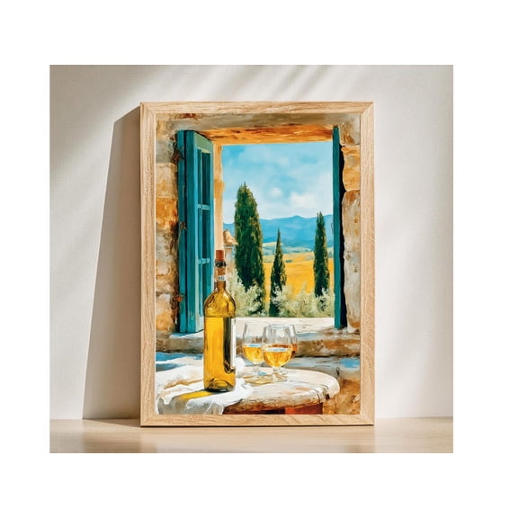 Tuscan Vineyard Window View Poster, Unframed Paper Poster 8x10in