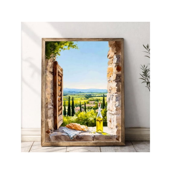 Tuscan Vineyard Window View Print, Unframed Paper Poster 8x10in