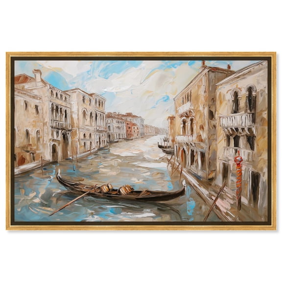 Tuscan Waterway Canvas Coastal Classic Art by Art Remedy, Gold Frame, 15" x 10"