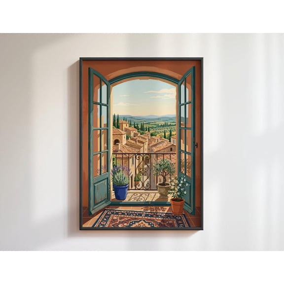 Tuscan Window Balcony View Print, Unframed Paper Poster 11x14in