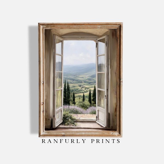 Tuscan Window Countryside View Print, Unframed Paper Poster 8x10in