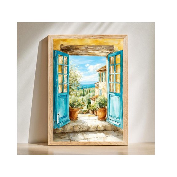 Tuscan Window View Farmhouse Print, Unframed Paper Poster 8x10in