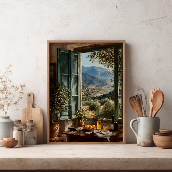Tuscan Window View Landscape Print, Unframed Paper Poster 8x10in