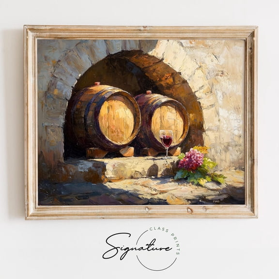 Tuscan Wine Cellar With Barrels, Rustic Vineyard, Warm Earthy Wall Art, Cottagecore Italian Decor, Work 3605 Home Decor, 12x18 UNFRAMED