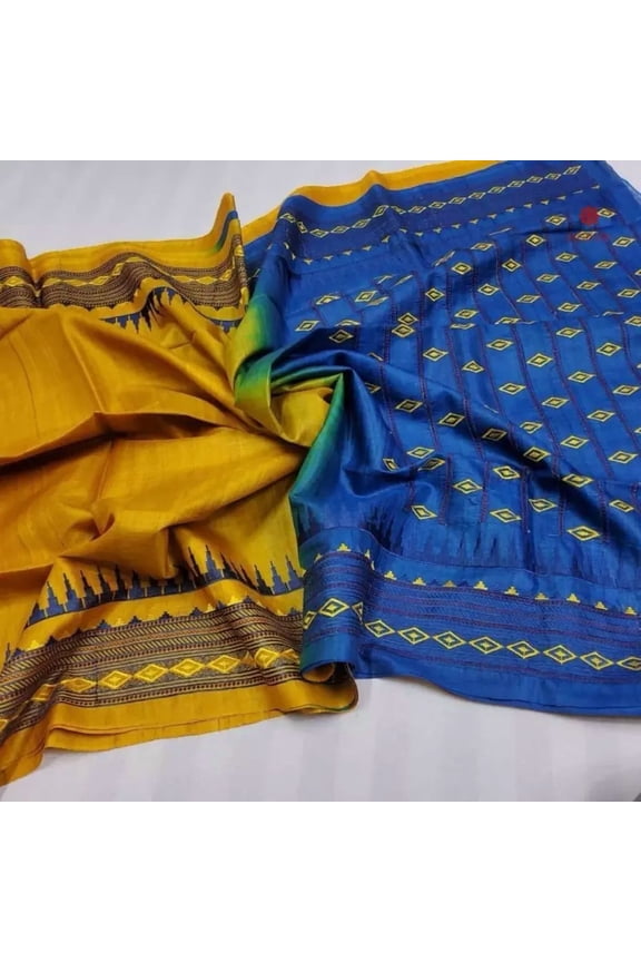 Tuscan Yellow Pure Tussar Silk Embroidered Saree