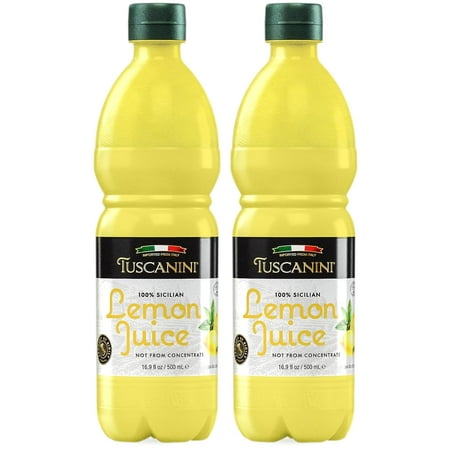 Tuscanini 100% Sicilian Lemon Juice, Not from Concentrate,16.9oz (2 Pack) No Water Added | Convenient Size - Fits Nicely in Refrigerator | Product of Italy | Certified Kosher (Including Passover)