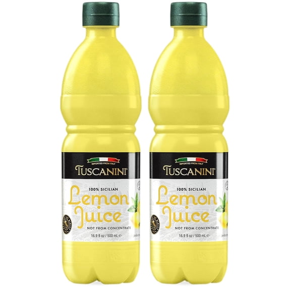 Tuscanini 100% Sicilian Lemon Juice, Not from Concentrate,16.9oz (2 Pack) No Water Added | Convenient Size - Fits Nicely in Refrigerator | Product of Italy | Certified Kosher (Including Passover)