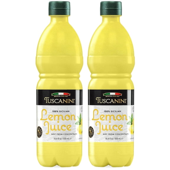 Tuscanini 100% Sicilian Lemon Juice, Not from Concentrate,16.9oz (2 Pack) No Water Added | Convenient Size - Fits Nicely in Refrigerator | Product of Italy | Certified Kosher (Including Passover)