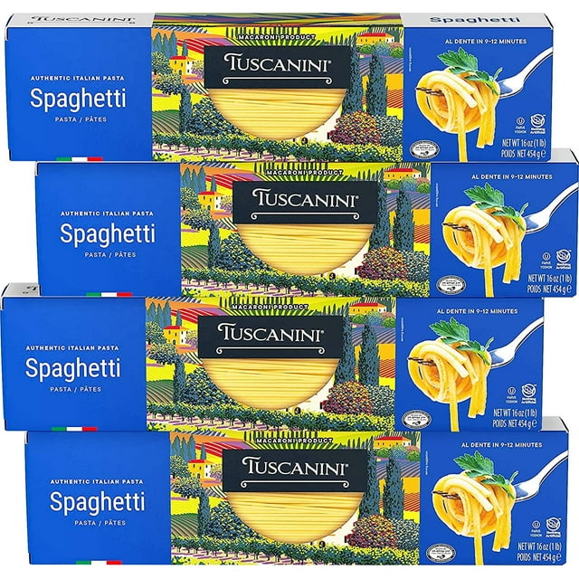 Tuscanini Authentic Italian Spaghetti Pasta Noodles, 16oz 4 Pack Made with Premium Durum Wheat