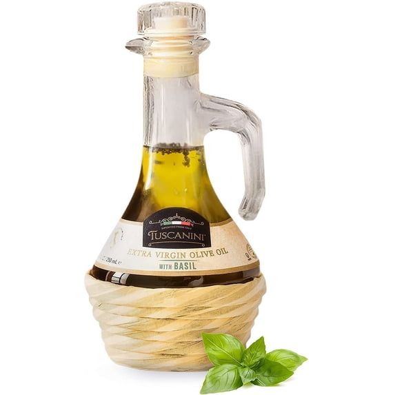 Tuscanini Basil Infused Extra Virgin Olive Oil 250mL, Imported from Italy, Cold-Pressed, Luxurious Taste, All Natural, Non GMO, Upgrade Your Meals with Tuscanini EVOO