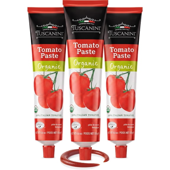 Tuscanini Organic Tomato Paste Tube 4.6oz (3 Pack) | Double Concentrated 100% Italian Tomatoes, All Natural, NON-GMO, Kosher
