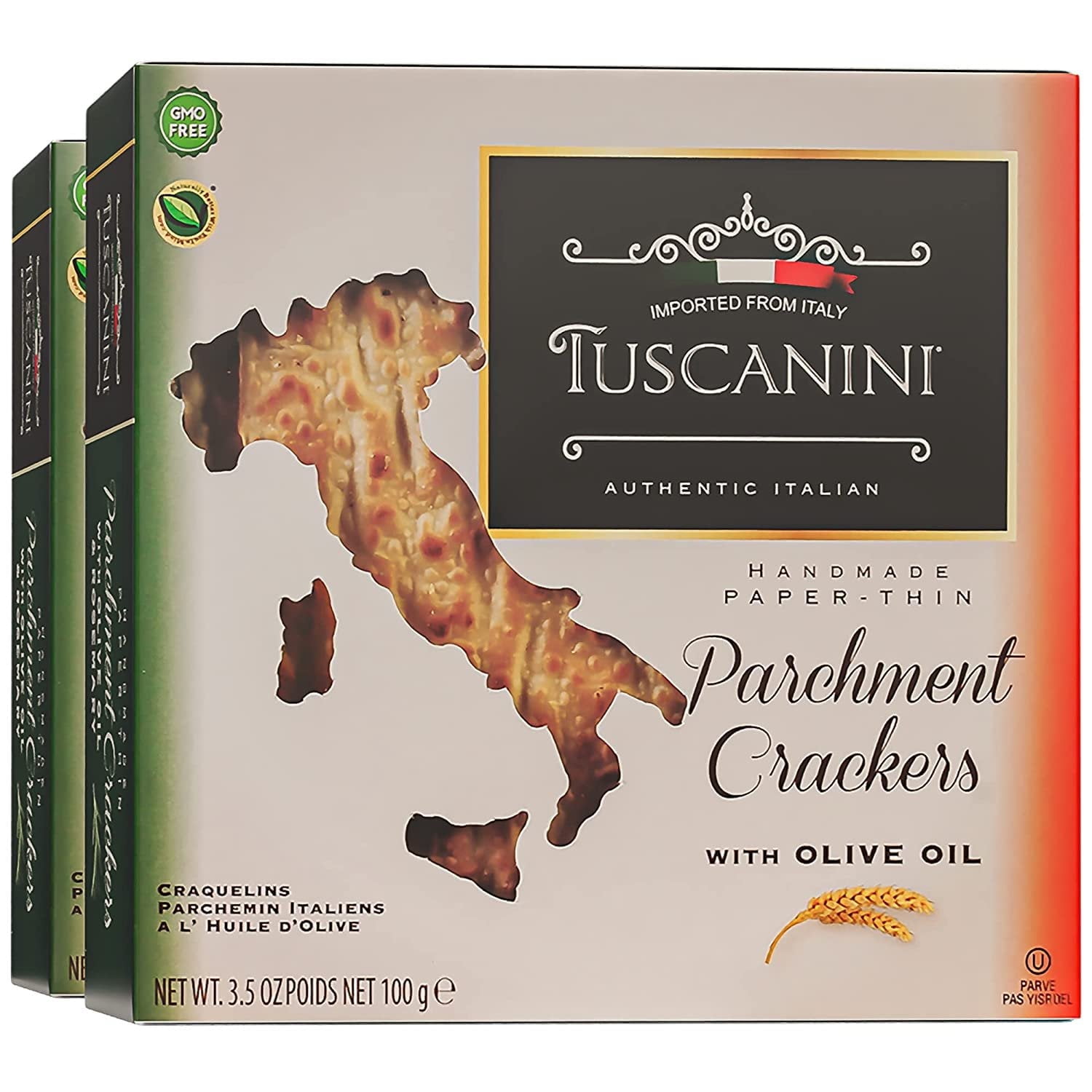 Tuscanini Parchment Crackers, Olive Oil 3.5oz 2 Pack Paper Thin & Crisp
