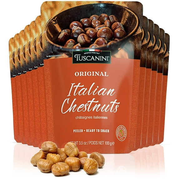 Tuscanini Premium Italian Chestnuts, 3.5oz (12Pack) | Roasted, Peeled & Ready to Eat | Great Source of Fiber & Antioxidants | Product of Italy | Certified Kosher