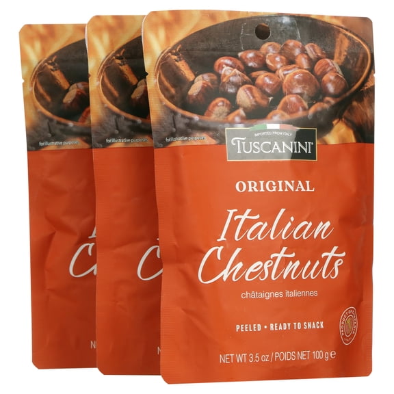 Tuscanini Premium Italian Chestnuts, 3.5oz (3 Pack) | Roasted, Peeled & Ready to Eat | Great Source of Fiber & Antioxidants | Product of Italy | Certified Kosher