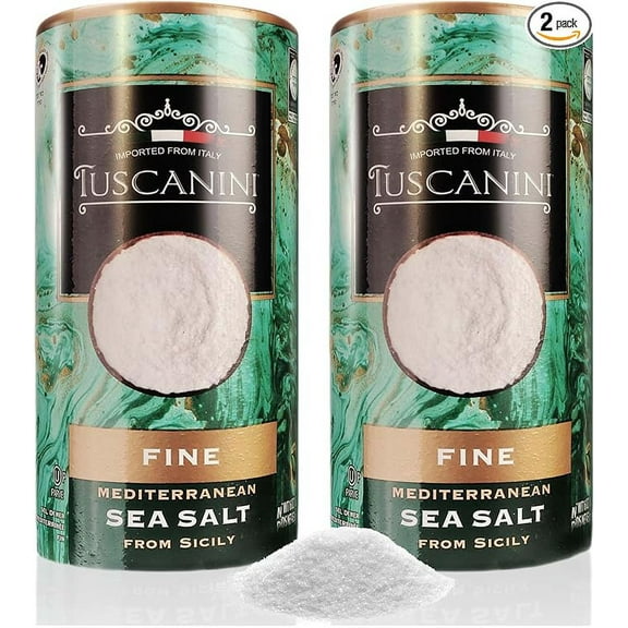 Tuscanini Premium Italian Fine Sea Salt, 16oz Tube (2 Pack) | Authentic Mediterranean Sea Salt From Sicily