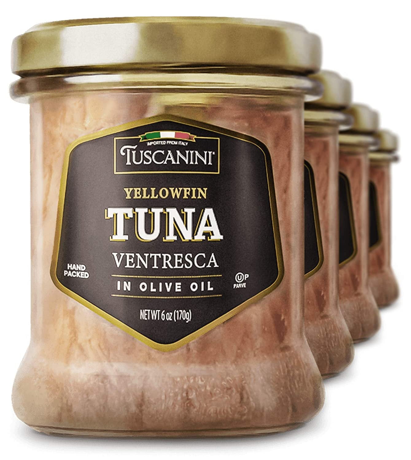 Tuscanini Real Italian Yellowfin Ventresca Tuna in Pure Olive Oil 6oz 4 Pack, The Filet Mignon of Fish, Gluten Free, Soy Free, Mineral Enriched, Soft & Buttery Mouth Feel, Product of Italy