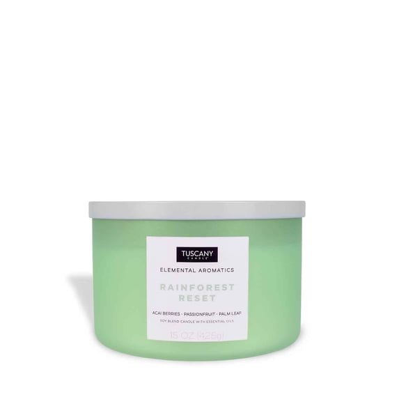 Tuscany Candle Rainforest Reset scented jar candle, 15 oz frosted jade green glass with essential oils