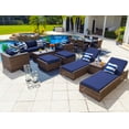 thumbnail image 1 of Tuscany 16-Piece Resin Wicker Outdoor Furniture Combination Set with Sofa Lounge Set, Dining Set, and Chaise Lounge Set (Half-Round Brown Wicker, Sunbrella Canvas Navy), 1 of 3