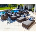 thumbnail image 1 of Tuscany 16-Piece Resin Wicker Outdoor Patio Furniture Combination Set with Loveseat Lounge Set, Six-seat Dining Set, and Chaise Lounge Set (Half-Round Brown Wicker, Sunbrella Canvas Charcoal), 1 of 3