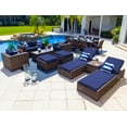 thumbnail image 1 of Tuscany 16-Piece Resin Wicker Outdoor Patio Furniture Combination Set with Loveseat Lounge Set, Six-seat Dining Set, and Chaise Lounge Set (Half-Round Brown Wicker, Sunbrella Canvas Navy), 1 of 3