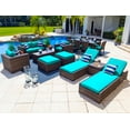 thumbnail image 1 of Tuscany 16-Piece Resin Wicker Outdoor Patio Furniture Combination Set with Loveseat Lounge Set, Six-seat Dining Set, and Chaise Lounge Set (Half-Round Brown Wicker, Sunbrella Canvas Aruba), 1 of 3