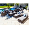thumbnail image 1 of Tuscany 16-Piece Resin Wicker Outdoor Patio Furniture Combination Set with Loveseat Lounge Set, Six-seat Dining Set, and Chaise Lounge Set (Half-Round Brown Wicker, Polyester Light Gray), 1 of 8