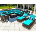 thumbnail image 1 of Tuscany 19-Piece Resin Wicker Outdoor Patio Furniture Combination Set with Sectional Set, Six-seat Dining Set, and Chaise Lounge Set (Half-Round Brown Wicker, Sunbrella Canvas Aruba), 1 of 3