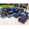 thumbnail image 1 of Tuscany 19-Piece Resin Wicker Outdoor Patio Furniture Combination Set with Sectional Set, Six-seat Dining Set, and Chaise Lounge Set (Half-Round Brown Wicker, Sunbrella Canvas Navy), 1 of 3