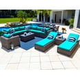 thumbnail image 1 of Tuscany 19-Piece Resin Wicker Outdoor Patio Furniture Combination Set with Sectional Set, Six-seat Dining Set, and Chaise Lounge Set (Half-Round Gray Wicker, Sunbrella Canvas Aruba), 1 of 3