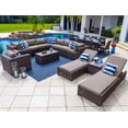 thumbnail image 1 of Tuscany 21-Piece Resin Wicker Outdoor Patio Furniture Combination Set with Sectional Set, Eight-seat Dining Set, and Chaise Lounge Set (Half-Round Brown Wicker, Sunbrella Canvas Taupe), 1 of 3