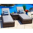 thumbnail image 1 of Tuscany 3-Piece Resin Wicker Outdoor Patio Furniture Chaise Lounge Set in Brown w/ Two Chaise Lounge Chairs and Side Table (Half-Round Brown Wicker, Polyester Light Gray), 1 of 9