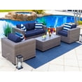 thumbnail image 1 of Tuscany 4-Piece M Resin Wicker Outdoor Patio Furniture Conversation Sofa Set with Loveseat, Two Armchairs, and Coffee Table (Half-Round Gray Wicker, Sunbrella Canvas Navy), 1 of 5