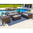 thumbnail image 1 of Tuscany 4 Piece XL Resin Wicker Outdoor Patio Conversation Sofa Set in Brown w/ Three-seat Sofa, Loveseat, Armchair, and Coffee Table (Half-Round Brown Wicker, Polyester Light Gray), 1 of 11