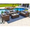 thumbnail image 1 of Tuscany 4 Piece XL Resin Wicker Outdoor Patio Conversation Sofa Set with Three-seat Sofa, Loveseat, Armchair, and Coffee Table (Half-Round Brown Wicker, Sunbrella Canvas Taupe), 1 of 5
