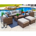 thumbnail image 1 of Tuscany 6-Piece L Resin Wicker Outdoor Patio Furniture Lounge Sofa Set with Three-seat Sofa, Two Armchairs, Two Ottomans, and Coffee Table (Half-Round Brown Wicker, Polyester light Gray), 1 of 7