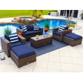 thumbnail image 1 of Tuscany 6-Piece M Resin Wicker Outdoor Patio Furniture Lounge Sofa Set with Loveseat, Two Armchairs, Two Ottomans, and Coffee Table (Half-Round Brown Wicker, Sunbrella Canvas Navy), 1 of 4