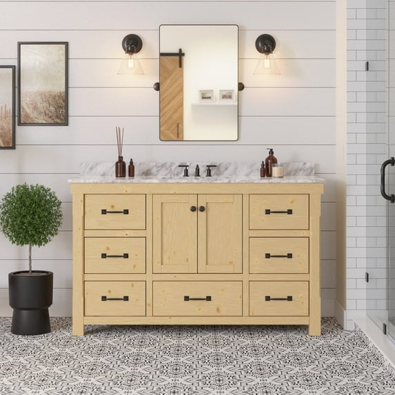 Tuscany 60" Single Bathroom Vanity with Driftwood Cabinet and Carrara Marble Top