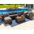 thumbnail image 1 of Tuscany 7-Piece Outdoor Patio Furniture Sectional Sofa Set with Four Modular Sectional Pieces, Armchair, Ottoman, and Coffee Table (Half-Round Brown Wicker, Sunbrella Canvas Charcoal), 1 of 4