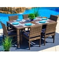 thumbnail image 1 of Tuscany 7-Piece Resin Wicker Outdoor Patio Furniture Dining Table Set with Dining Table and Six Cushioned Chairs (Half-Round Brown Wicker, Sunbrella Canvas Navy), 1 of 5
