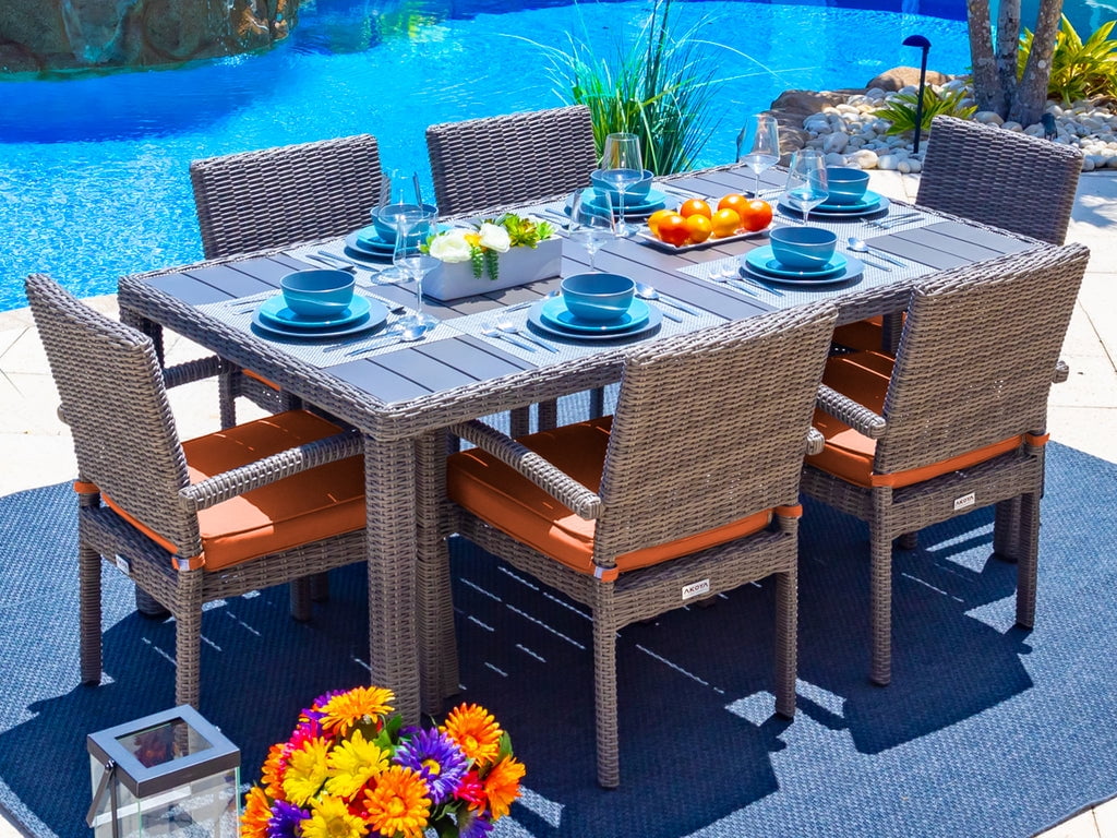 Tuscany 7-Piece Resin Wicker Outdoor Patio Furniture Dining Table