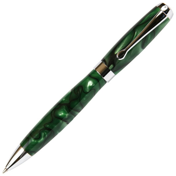 Tuscany Ballpoint Pen - Green & Black Marbleized Gloss Body (Black Ink, Medium Tip 0.7 MM)
