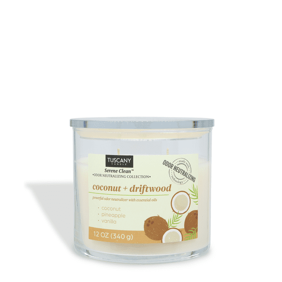Tuscany Candle Coconut + Driftwood Scented Odor Neutralizing Candle, 12 oz - Serene Clean™ Collection