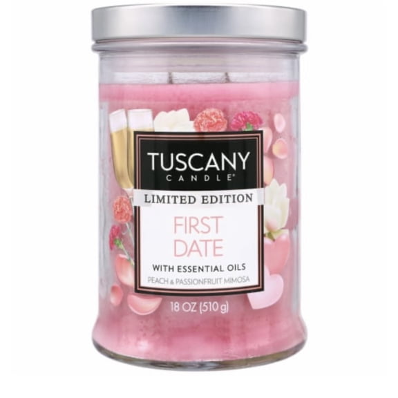 Tuscany Candle Limited Edition First Date: Peach and Passionfruit Mimosa Scented Jar Candle, 18 oz