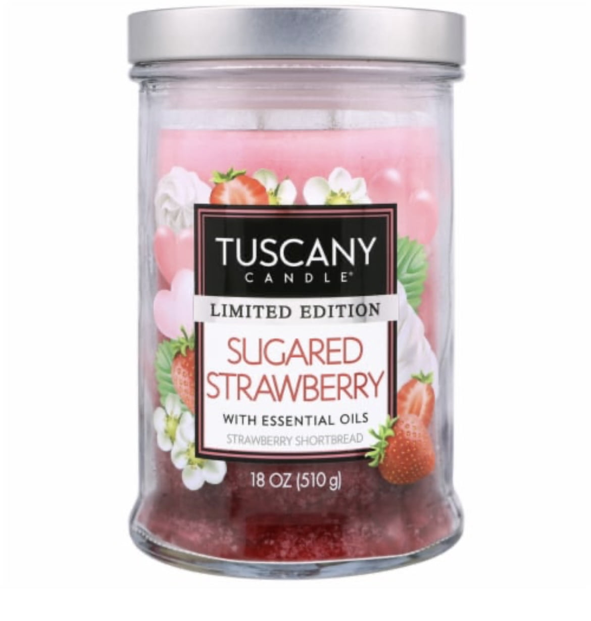 Tuscany Candle Limited Edition Sugared Strawberry: Strawberry Shortbread Scented Jar Candle, 18 oz