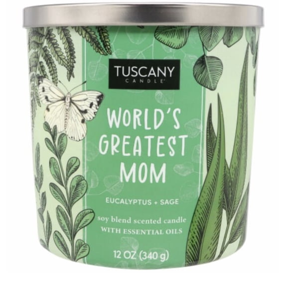 Tuscany Candle World's Greatest Mom: Eucalyptus and Sage Scented Jar Candle, 12 oz