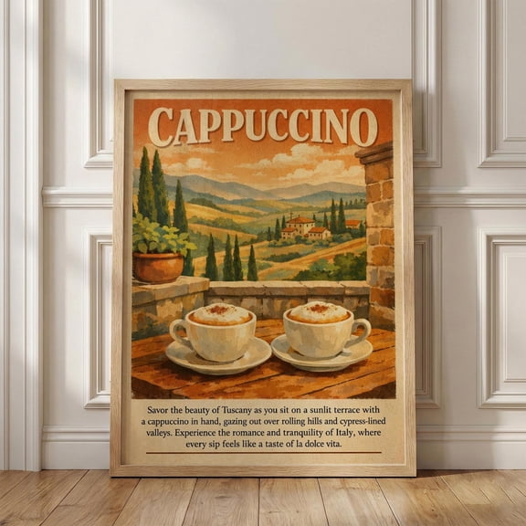 Tuscany Cappuccino Vintage Italian Coffee Rustic Kitchen And Cafe Poster Unframed Paper Print