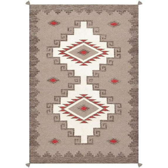 Tuscany Collection Reversible Wool Ivory Area Rug- 4'11in. X 7' 3in.