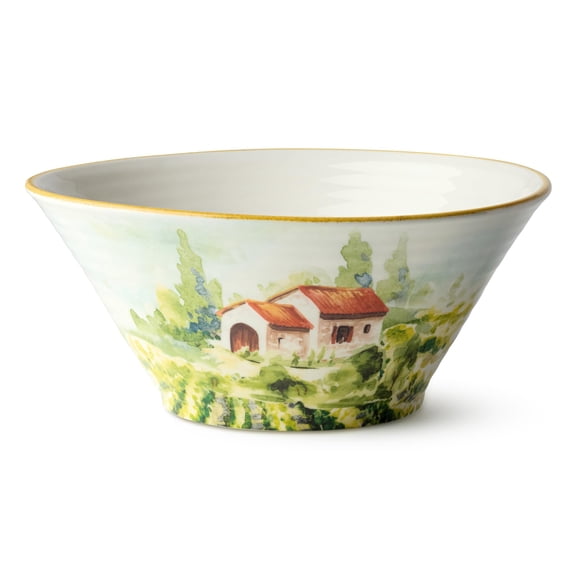 Tuscany Deep Stoneware Bowl for Pasta, Salad, or Serving 11-Inch Scenic Italian Vineyard Design with 5-Inch Depth Rustic Hand-Painted Look for Gatherings & Dcor
