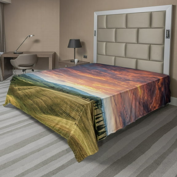 Ambesonne Colorful Flat Sheet, Tuscany Cypress Trees, King Size, Vermilion Khaki