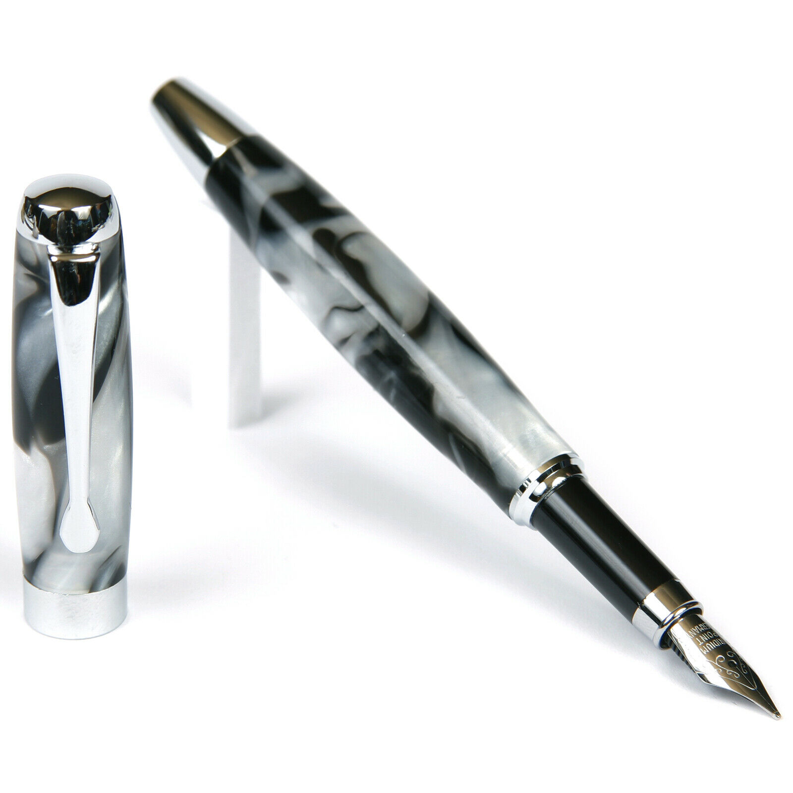Tuscany Fountain Pen - Black & Pearl Marbleized Gloss Body  (Nib Medium Tip)